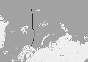 Линия разграничения морских пространств между Россией и Норвегией в Баренцевом море и Северном Ледовитом океане (нажмите, чтобы увеличить)