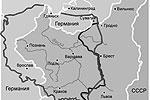 Основная территория (обозначена желтым) – Польша в границах до 1939 года. Названия городов указаны в соответствии с современной топонимикой Основная территория (обозначена желтым) – Польша в границах до 1939 года. Названия городов указаны в соответствии с современной топонимикой