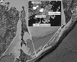 Три острова названные в рамках экспедиции «Имя на карте Курильских островов» (нажмите, чтобы увеличить)