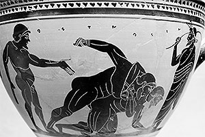 Соревнование по борьбе являются одним из самых частых сюжетов, изображавшихся на древнегреческих амфорах (фото: Marie-Lan Nguyen, 2011/Rogers Fund, 1906)
