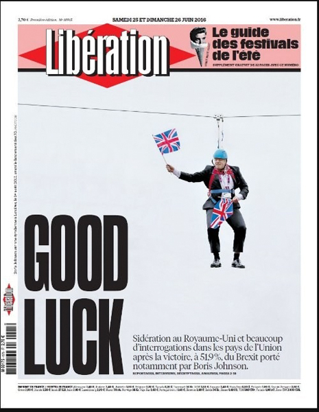 Французская газета Liberation откровенно смеется над Великобританией, представляя ее не обретшей свободу от ЕС, а подвешенной в воздухе