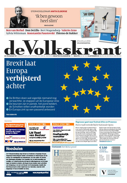 Газета de Volkskrant из Нидерландов печалится о судьбе Евросоюза после референдума о выходе из него Великобритании