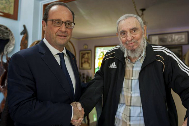 Президент Франции Франсуа Олланд и Фидель Кастро в Гаване