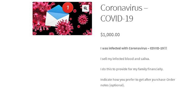 Сообщения в даркнете о продаже крови переболевшего COVID-19. Фото предоставлено компанией «Интернет-розыск»