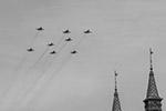 Истребители МиГ-29СМТ обладают мощнейшей системой обнаружения и сопровождения целей. Предполагалось, что во время парада эти самолеты пролетят, создав фигуру в виде буквы «Z», которая олицетворяет спецоперацию России на Украине&#160;(фото: )