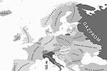 Европа глазами Италии: Норвегия – «Гиперборея», Швеция – «Страна Volvo», Финляндия – «Производители мобильников», Исландия – «Арктика», Великобритания – «Стадион Уэмбли», Ирландия – «Рэгби», Испания – «Итальянские диалекты», Португалия – «Бразилия», Франция – «Империя Карлы Бруни», Швейцария – «Часы», Греция – «Византия», Германия – «Помешанные на часах», Австрия – «Разбитая империя», Чехия – «Пивная страна», Словения – «Славяне», Хорватия – «Далматия», Польша – «Страна Папы», Венгрия – «Порнозвезды», бывшая Югославия – «Не разберешь», Белоруссия – «Неизвестная страна», Украина – «Женщины с косичками», Турция – «Красивые танцовщицы», Болгария – «Сиделки», Румыния – «Воры», Бельгия – «Европа», Северная Италия – «Итальянская республика», Южная Италия – «Эфиопия», Сицилия – «Сомали», Россия – «Газпром»&#160;(фото: alphadesigner.com)