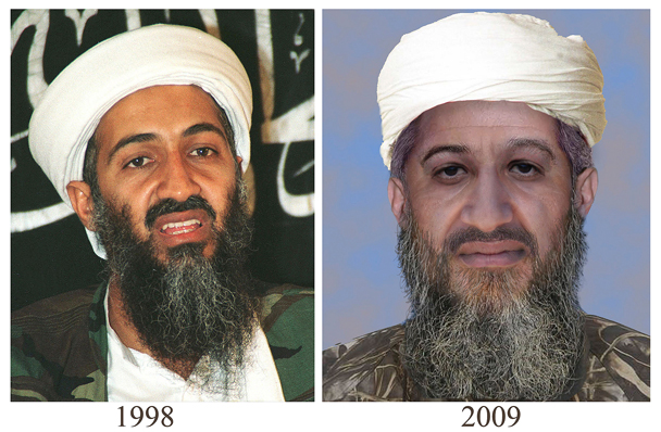 Госдеп США и ФБР выпустили эту фотографию 1998 года и фоторобот стареющего Усамы бен Ладена 15 января 2010 года как часть нового расширенного фотоматериала подозреваемых в террористической деятельности