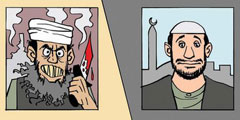 Египетская газета «Аль-Ватан» решила ответить на карикатуры французского журнала Charlie Hebdo тем же. Она опубликовала рисунки, иллюстрирующие отношение жителей Запада к исповедующим ислам. В частности, в свете «американского фонаря» среднестатистический мусульманин превращается в шахида
