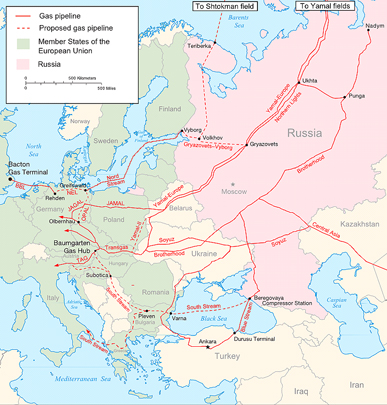 Схема газопроводов из России в Европу