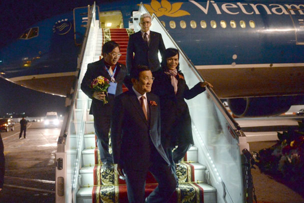 Президент Социалистической Республики Вьетнам Чыонг Тан Шанг с супругой прибыли в Москву