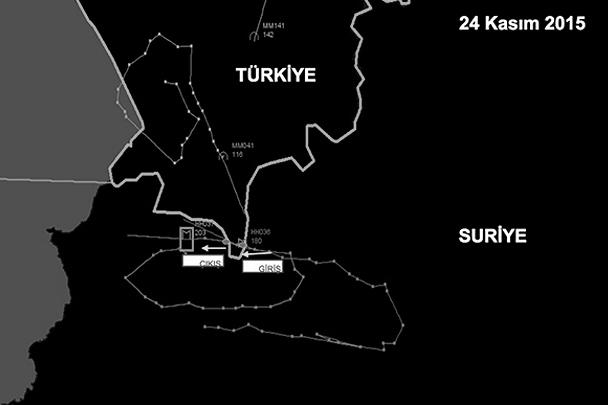 Так выглядит турецкая схема – по ней, российский Су-24 залетел на турецкую территорию на несколько секунд