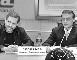 Лидер «Новых правых» Владимир Шмелев и член экспертного совета «Правого взгляда – 2006» Михаил Леонтьев 