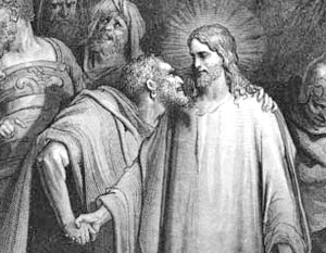 Знаменитая сцена из Евангелия: Иуда целует Христа и тем самым указывает на него римским солдатам