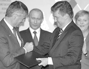 Председатель правления ОАО «Газпром» Алексей Миллер и председатель правления BASF Юрген Хамбрехт