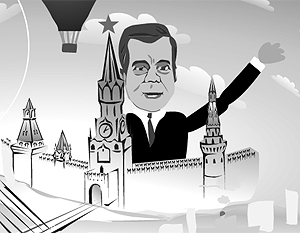 «Бессмертный» Медведев машет рукой на баннере