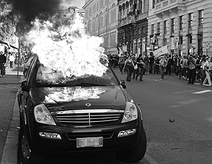 Невнимание к социальной политике, по мнению Владимира Путина, чревато протестными акциями – наподобие тех, что прошли в минувшие выходные в Риме (на фото)