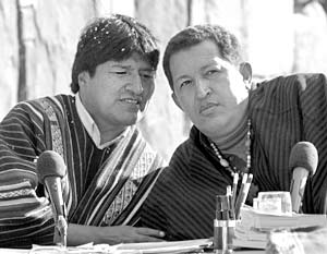 Президент Венесуэлы Уго Чавес и президент Боливии Эво Моралес