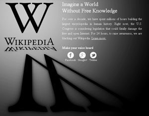 Wikipedia приостановила свою работу в знак протеста против антипиратского закона