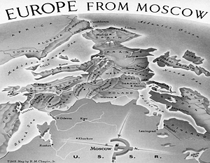 «Вид на Европу из Москвы» – рисунок к статье про холодную войну из американского журнала «Тайм» от марта 1952 года