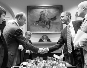 Николай Патрушев и Барак Обама в Вашингтоне 22 мая 2013 года