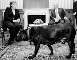В январе 2007-го на встрече Путина с Меркель кроме цветов был еще и лабрадор Кони