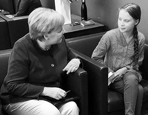 Ангела Меркель и Грета Тунберг во время встречи в Нью-Йорке.