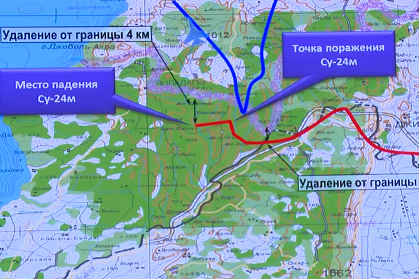 Генеральный штаб представил схему уничтожения российского Су-24, сбитого неподалеку от турецко-сирийской границы. На схеме отчетливо видно, что российский бомбардировщик границу не пересекал, и это полностью противоречит заявлениям Турции