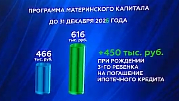 Путин поручил поднять сумму материнского капитала до 616 тыс. 617 рублей с 1 января 2020 года