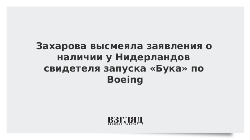 Захарова высмеяла заявления о наличии у Нидерландов свидетеля запуска «Бука» по Boeing
