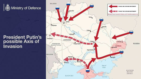 Великобритания опубликовала карту «направлений вторжения» России на Украину