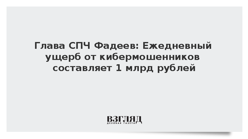 Глава СПЧ Фадеев: Ежедневный ущерб от кибермошенников составляет 1 млрд рублей