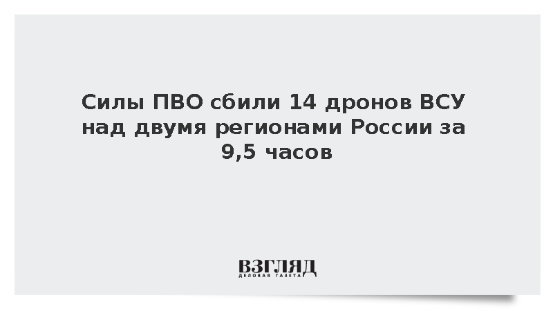 Силы ПВО сбили 14 дронов ВСУ над двумя регионами России за 9,5 часов
