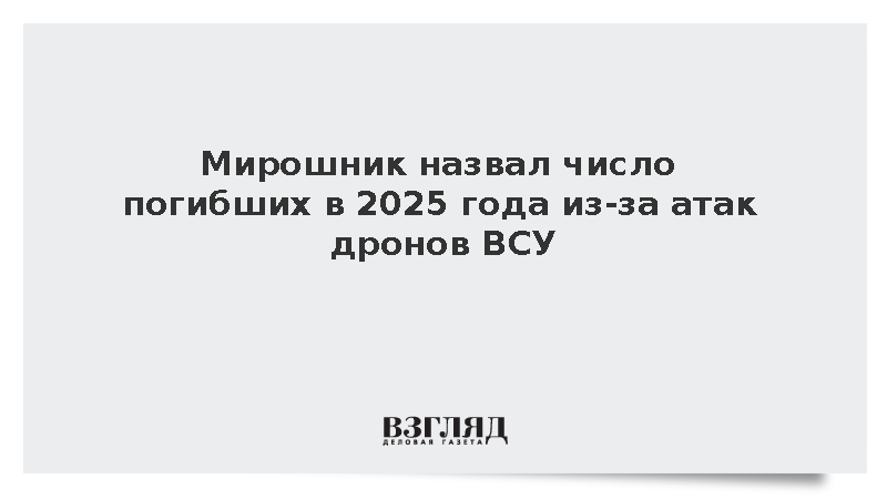 Мирошник назвал число погибших в 2025 года из-за атак дронов ВСУ