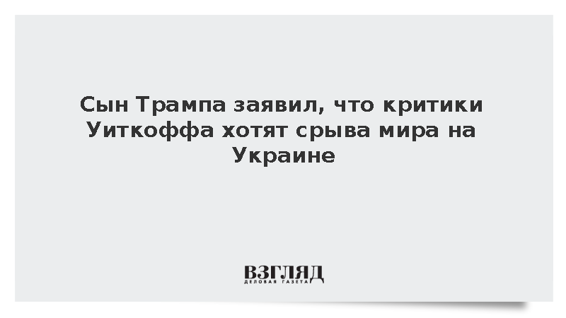Трамп-младший: Критики Уиткоффа хотят срыва мира на Украине
