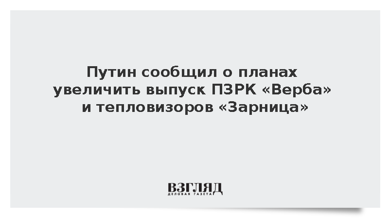Путин сообщил о планах увеличить выпуск ПЗРК «Верба» и тепловизоров «Зарница»