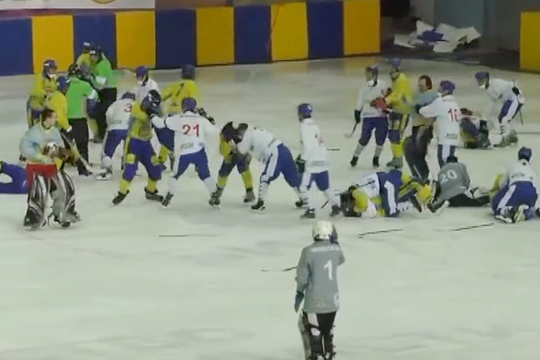 На чемпионате мира по хоккею с мячом монголы устроили драку с украинцами (видео)