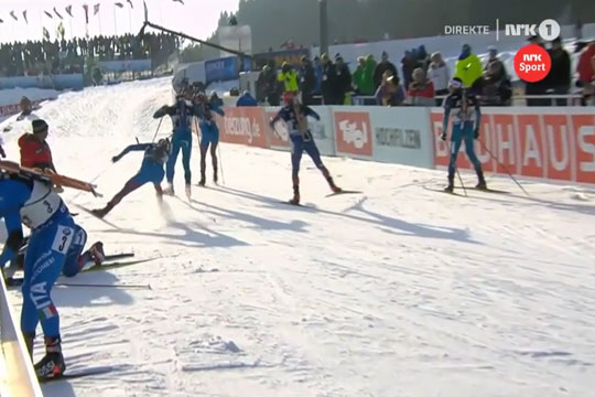 Фуркад «уронил» российского биатлониста во время гонки
