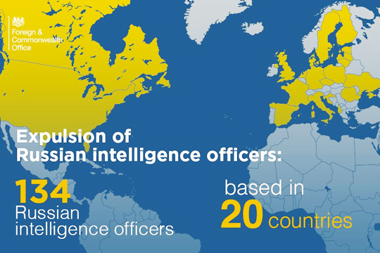 МИД Британии заявил о высылке «134 российских шпионов» из 20 стран