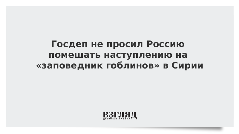 Госдеп не вступал в переговоры с Россией о «заповеднике гоблинов» в Сирии
