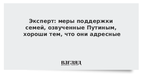Эксперт: меры поддержки семей, озвученные Путиным, хороши тем, что они адресные