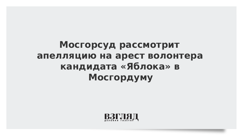 Мосгорсуд рассмотрит апелляцию на арест волонтера кандидата «Яблока» в Мосгордуму